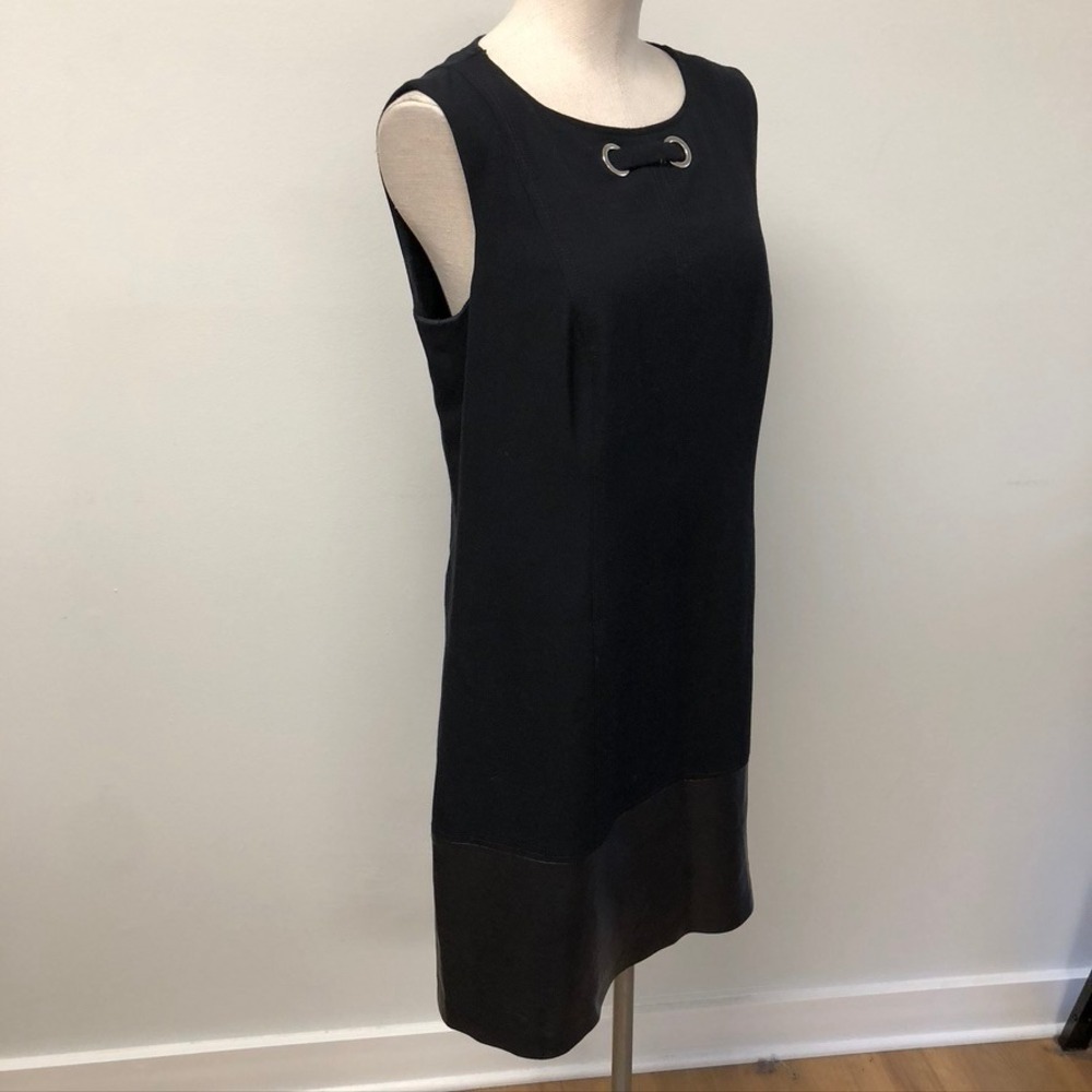 Basler Shift Dress Womens 10 US 14 GB Black Sleeveless Faux Leather Trim Grommet - Picture 3 of 11